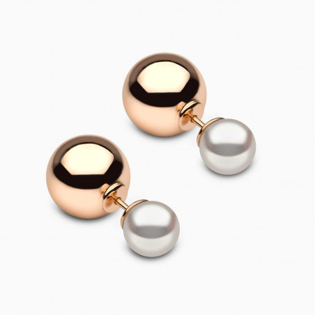 Duet 18K Rose Gold Japanese Akoya Pearl Stud Earrings
