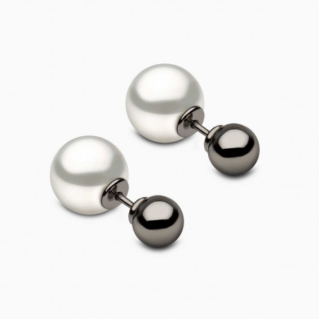 Duet 18K Black Gold White Australian South Sea Pearl Stud Earrings