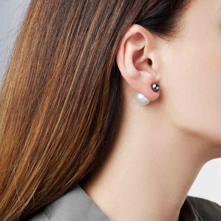 Duet 18K Black Gold White Australian South Sea Pearl Stud Earrings