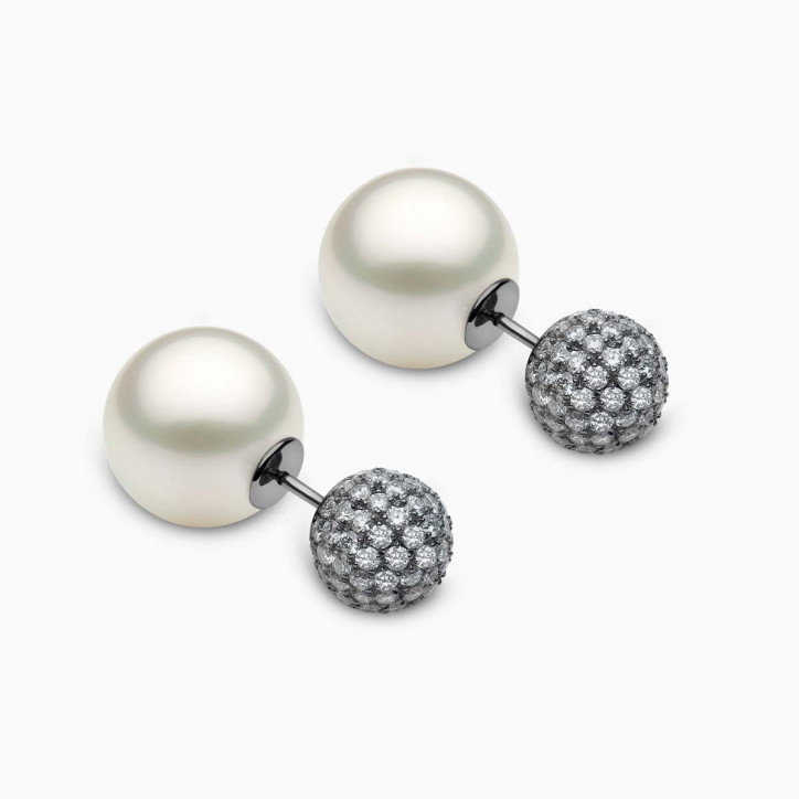 Duet 18K Black Gold White Australian South Sea Pearl Stud Earrings