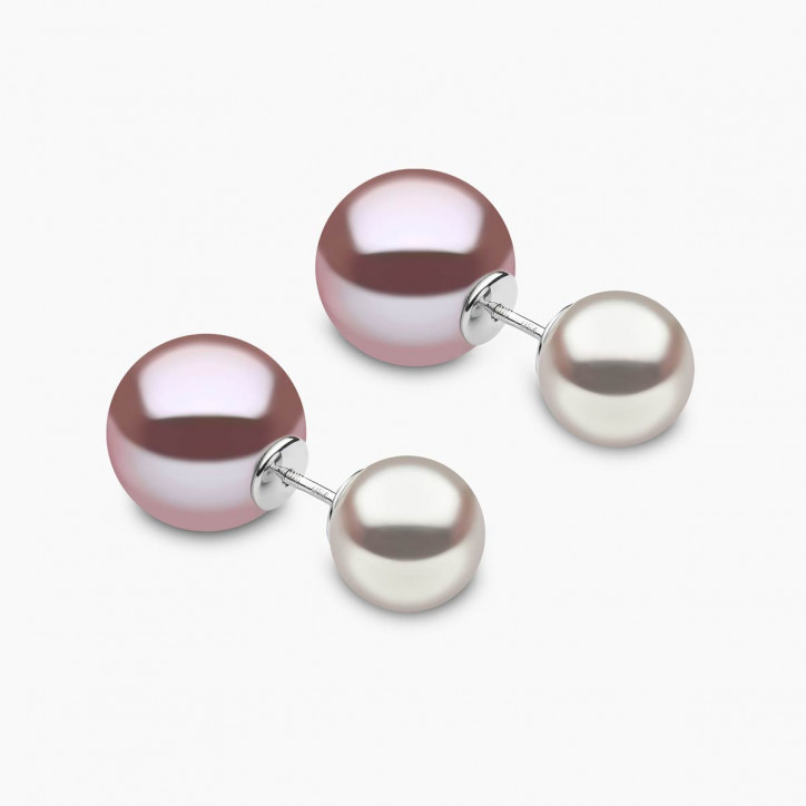 Duet 18K Gold Pink Freshwater and White South Sea Pearl Stud Earrings