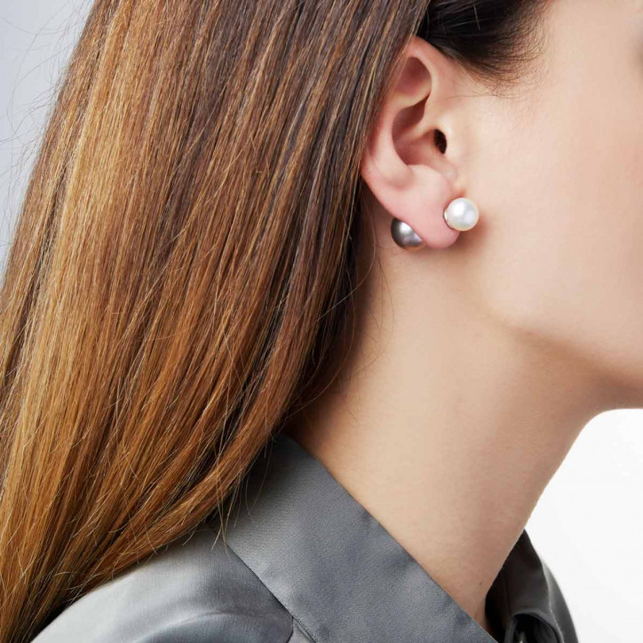 Duet 18K Gold Pink Freshwater and White South Sea Pearl Stud Earrings