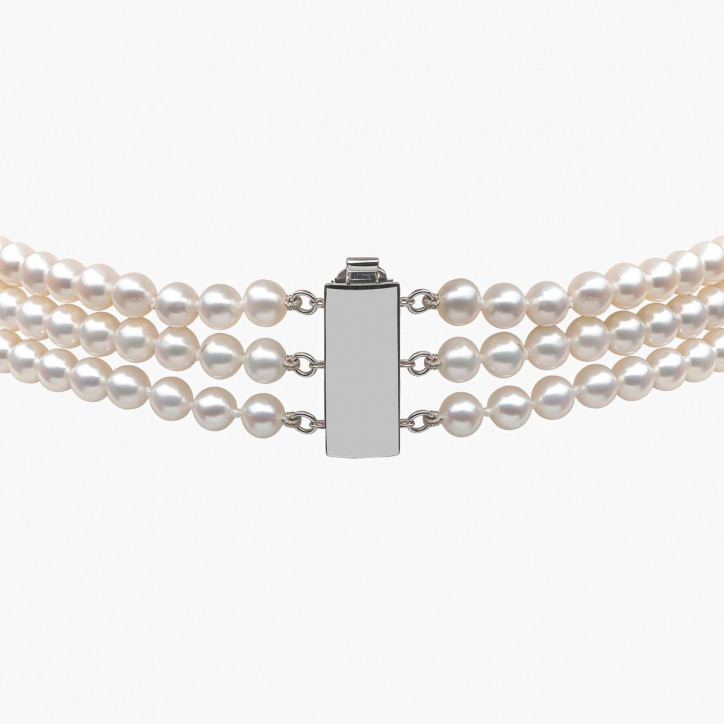 Classic 18K Gold Graduated Triple Row Freshwater Pearl Necklace Classic 18K Gold Graduated Triple Row Freshwater Pearl Necklace