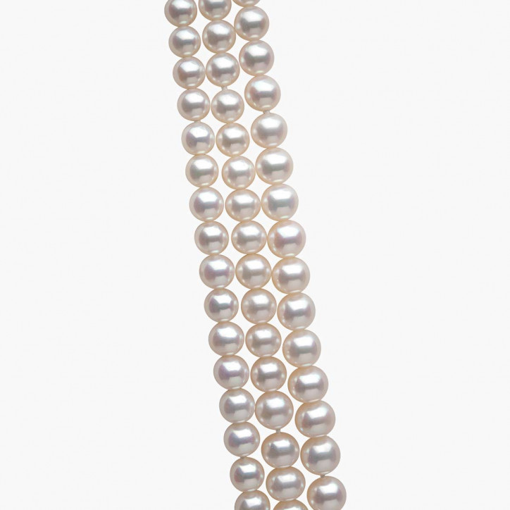 Classic 18K Gold Graduated Triple Row Freshwater Pearl Necklace Classic 18K Gold Graduated Triple Row Freshwater Pearl Necklace