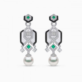 Cleopatra 18K Gold South Sea Pearl Diamond and Emerald Earrings