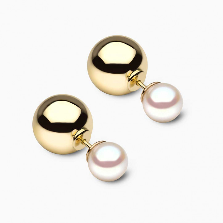 Duet 18K жълто злато, японски перлени обеци Akoya