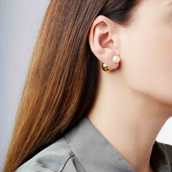 Duet 18K жълто злато, японски перлени обеци Akoya