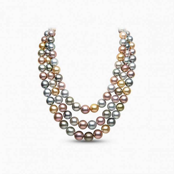 Classic 18K Gold Multi Coloured Tahitian Pearl Necklace
