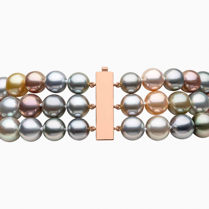 Classic 18K Gold Multi Coloured Tahitian Pearl Necklace
