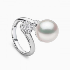 Jazz 18K Gold Pearl and Diamond Motif Open Ring