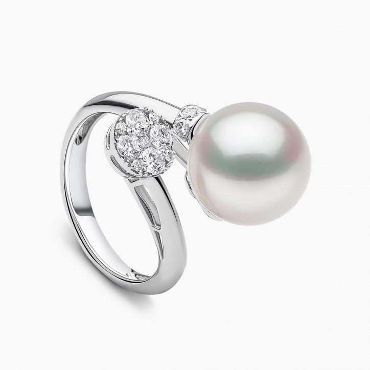 Jazz 18K Gold Pearl and Diamond Motif Open Ring Jazz 18K Gold Pearl and Diamond Motif Open Ring