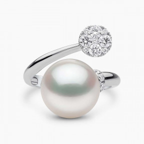 Jazz 18K Gold Pearl and Diamond Motif Open Ring