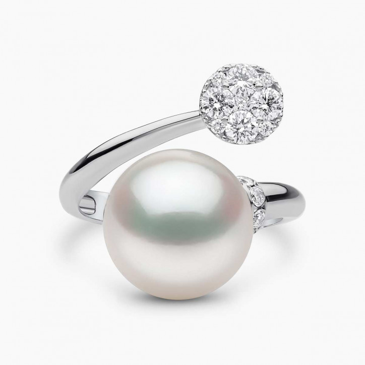 Jazz 18K Gold Pearl and Diamond Motif Open Ring Jazz 18K Gold Pearl and Diamond Motif Open Ring