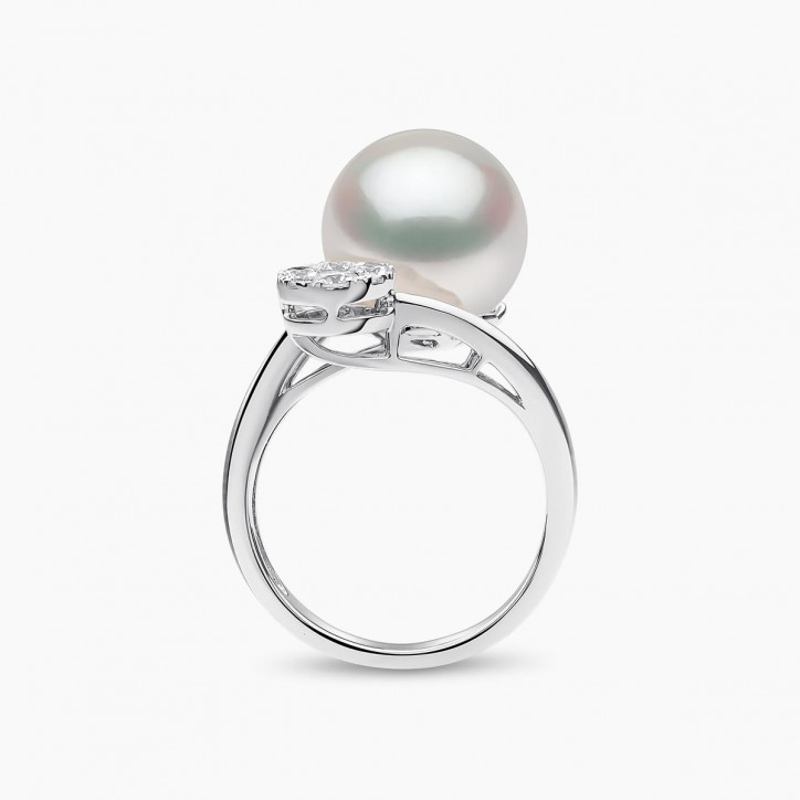 Jazz 18K Gold Pearl and Diamond Motif Open Ring Jazz 18K Gold Pearl and Diamond Motif Open Ring
