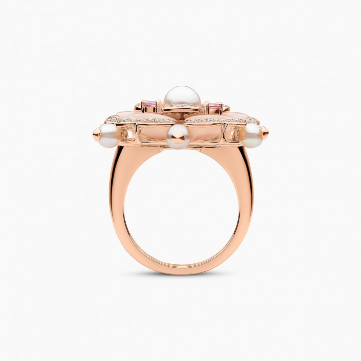 Cleopatra 18K Gold Freshwater Pearl Diamond and Pink Sapphire Floral Ring Cleopatra 18K Gold Freshwater Pearl Diamond and Pink Sapphire Floral Ring