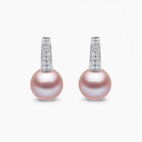 Jazz 18K Gold Pink Freshwater Pearl and Diamond Earrings