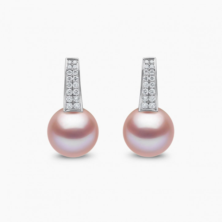 Jazz 18K Gold Pink Freshwater Pearl and Diamond Earrings