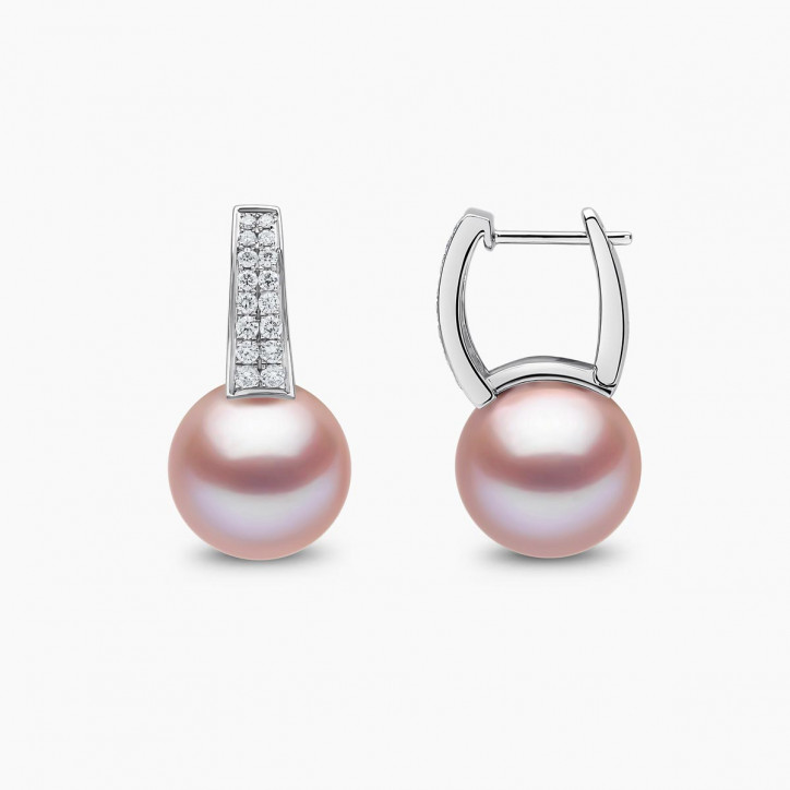 Jazz 18K Gold Pink Freshwater Pearl and Diamond Earrings