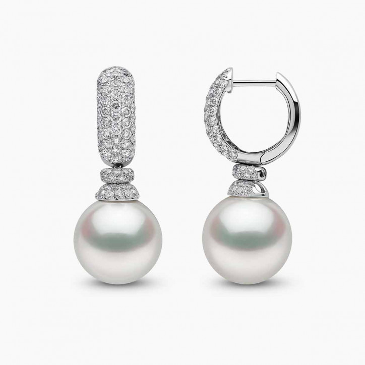 Jazz 18K Gold South Sea Pearl and Diamond Hoop Earrings Jazz 18K Gold South Sea Pearl and Diamond Hoop Earrings