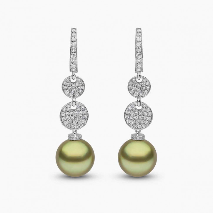 Jazz 18K Gold Pistachio Tahitian Pearl and Diamond Drop Earrings