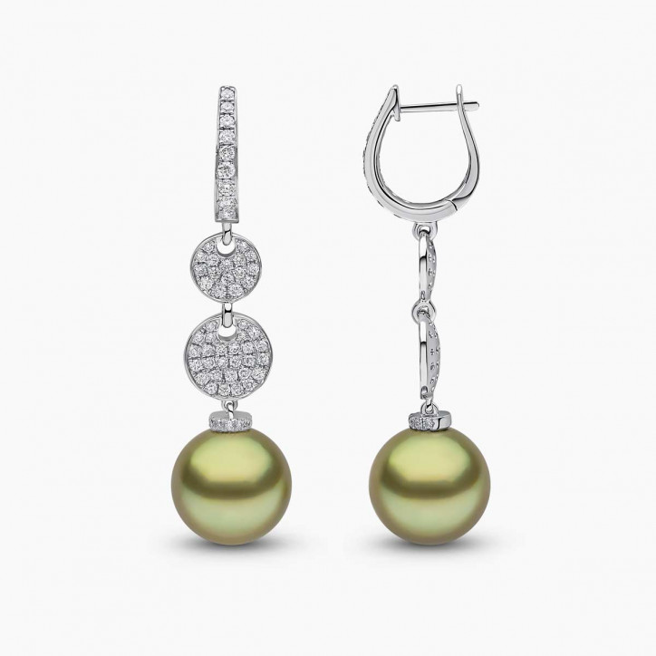 Jazz 18K Gold Pistachio Tahitian Pearl and Diamond Drop Earrings