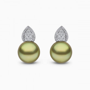Jazz 18K Gold Pistachio Tahitian Pearl and Diamond Motif Earrings