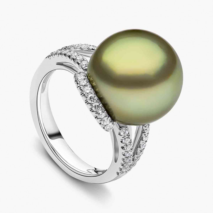 Jazz 18K Gold Pistachio Tahitian Pearl and Diamond Ring Jazz 18K Gold Pistachio Tahitian Pearl and Diamond Ring