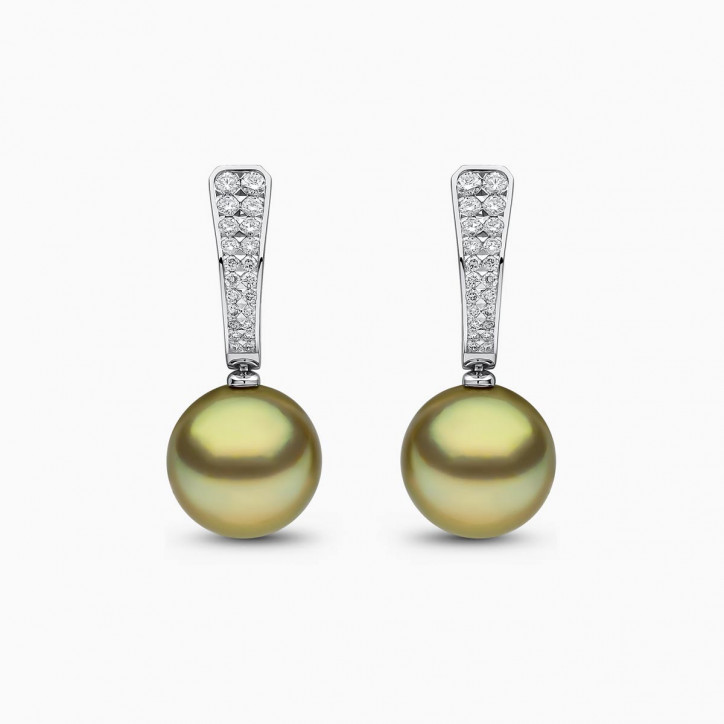 Jazz 18K Gold Pistachio Tahitian Pearl and Diamond Earrings Jazz 18K Gold Pistachio Tahitian Pearl and Diamond Earrings