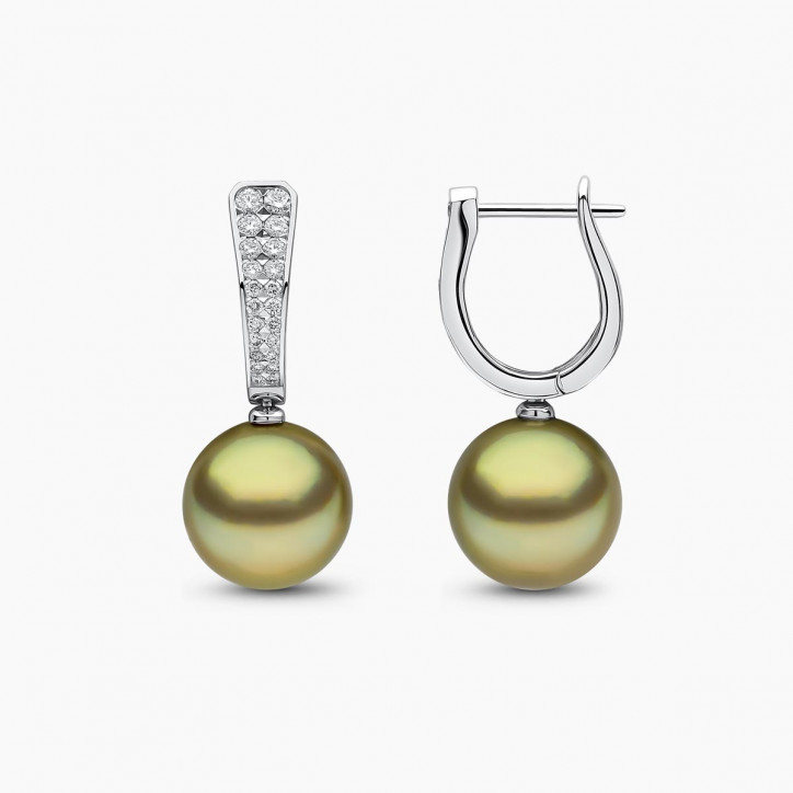 Jazz 18K Gold Pistachio Tahitian Pearl and Diamond Earrings Jazz 18K Gold Pistachio Tahitian Pearl and Diamond Earrings