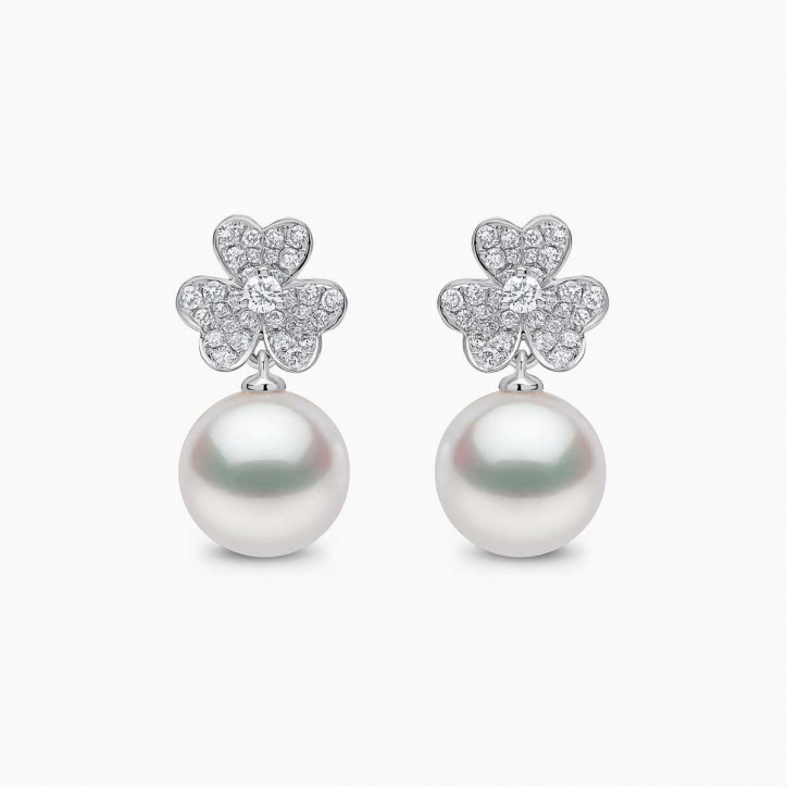 Contessa 18K South Sea Pearl and Diamond Flower Motif Earring Contessa 18K South Sea Pearl and Diamond Flower Motif Earring