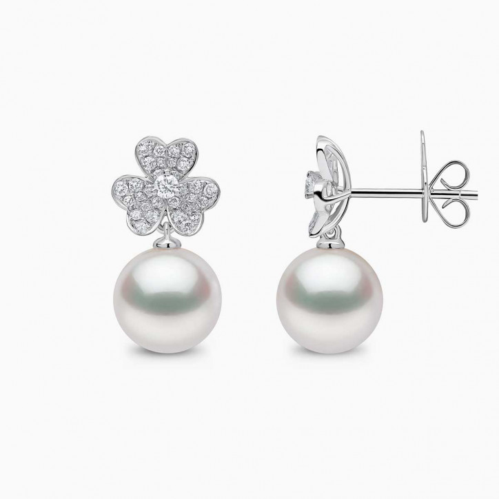 Contessa 18K South Sea Pearl and Diamond Flower Motif Earring Contessa 18K South Sea Pearl and Diamond Flower Motif Earring