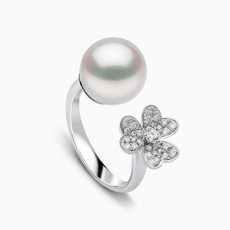 Contessa 18K златен пръстен с перла от Южно море и цвете с диаманти