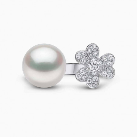 Contessa 18K златен пръстен с перла от Южно море и цвете с диаманти