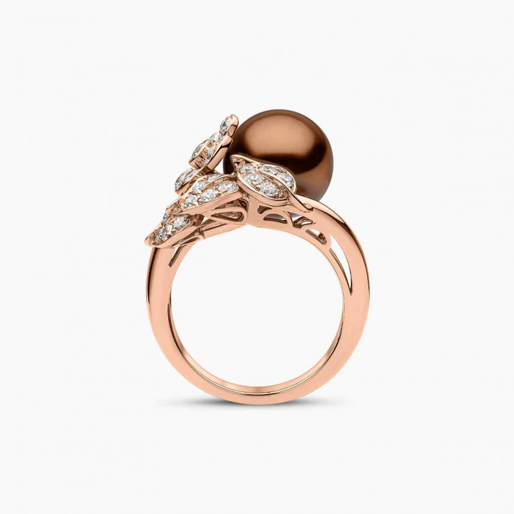 Duchess 18K Gold Chocolate Tahitian Pearl and Diamond Floral Motif Ring