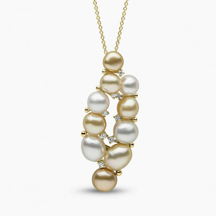 Baroque 18K Gold Mixed Pearl and Diamond Cluster Pendant Baroque 18K Gold Mixed Pearl and Diamond Cluster Pendant