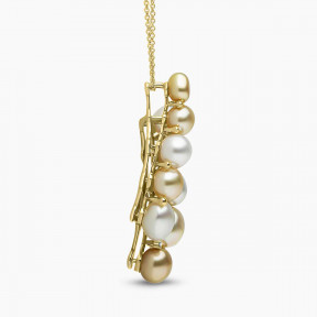 Baroque 18K Gold Mixed Pearl and Diamond Cluster Pendant