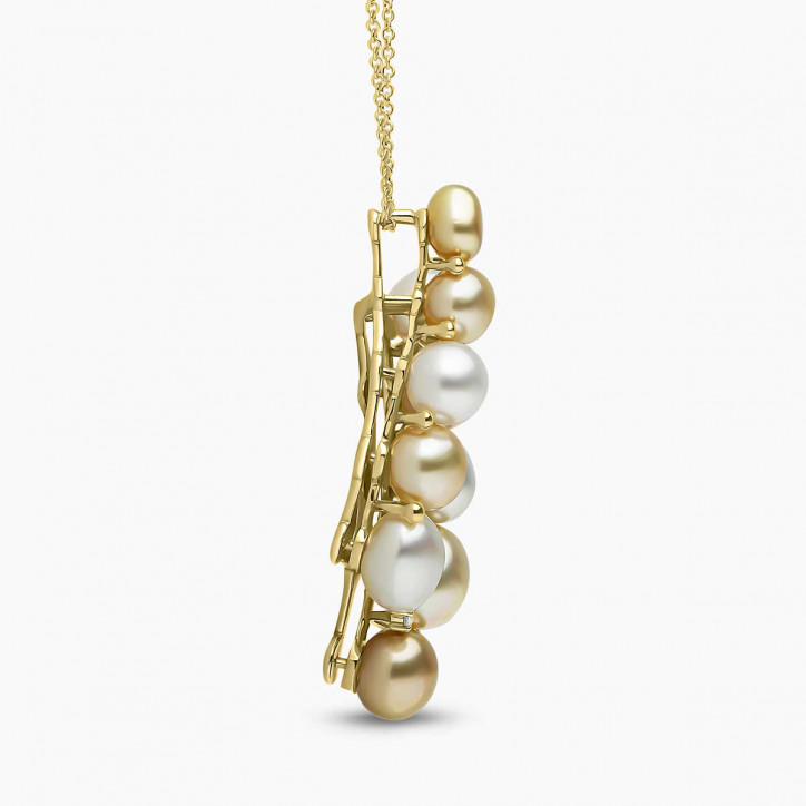 Baroque 18K Gold Mixed Pearl and Diamond Cluster Pendant Baroque 18K Gold Mixed Pearl and Diamond Cluster Pendant