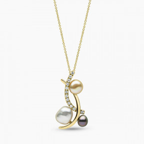 Baroque 18K Gold Mixed Pearl and Diamond Abstract Pendant
