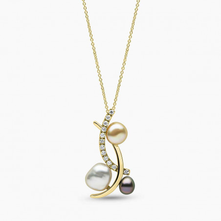 Baroque 18K Gold Mixed Pearl and Diamond Abstract Pendant