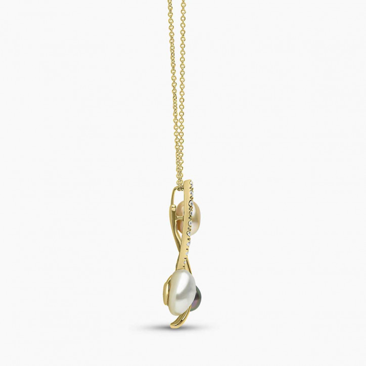 Baroque 18K Gold Mixed Pearl and Diamond Abstract Pendant