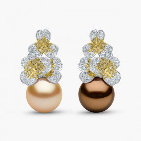 Sunrise 18K Gold Mixed Pearl and Diamond Clover Earrings