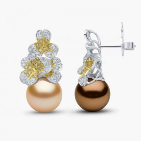 Sunrise 18K Gold Mixed Pearl and Diamond Clover Earrings