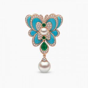 Cleopatra 18K Rose Gold Freshwater Pearl and Gemstone Butterfly Brooch