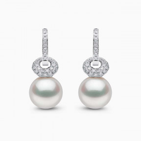 Jazz 18K Gold Pearl and Diamond Link Hoop Earrings