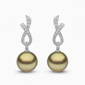 Jazz 18K Gold Pistachio Tahitian Pearl and Diamond Ribbon Earrings