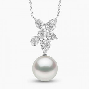Glitz 18K Gold White South Sea Pearl and Diamond Drop Pendant