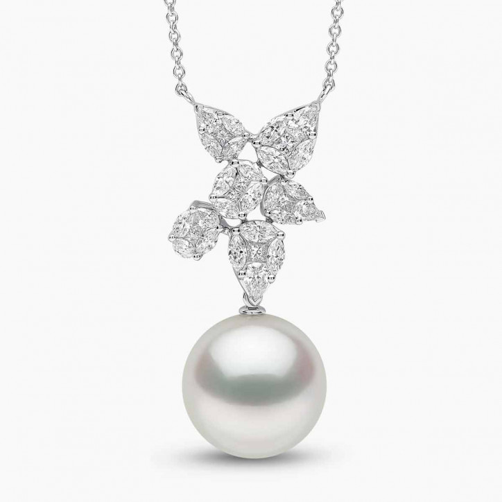 Glitz 18K Gold White South Sea Pearl and Diamond Drop Pendant