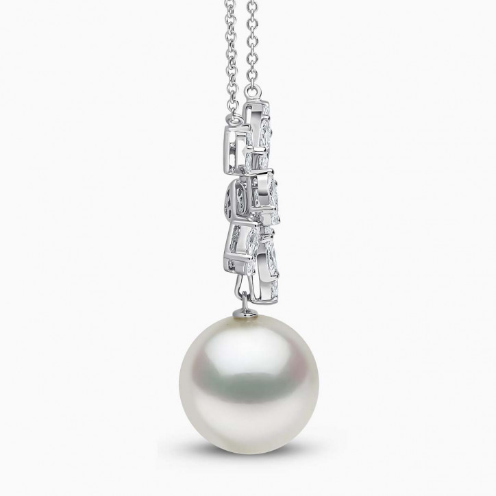 Glitz 18K Gold White South Sea Pearl and Diamond Drop Pendant