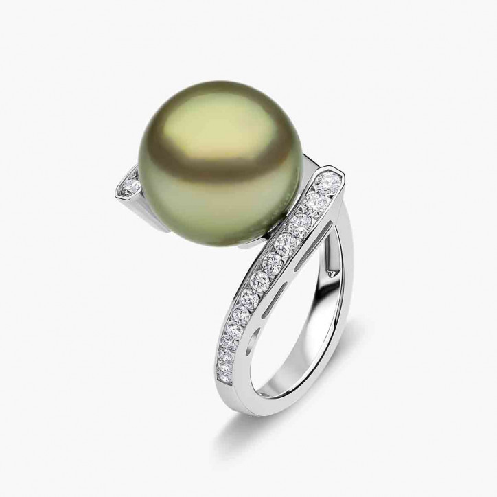 Jazz 18K Gold Pistachio Tahitian Pearl and Diamond Ring