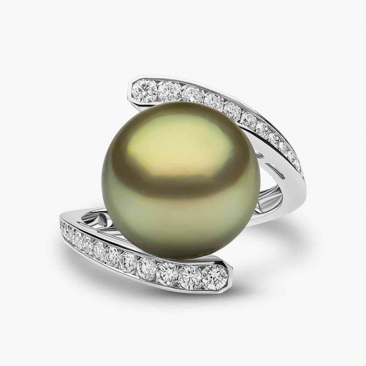 Jazz 18K Gold Pistachio Tahitian Pearl and Diamond Ring